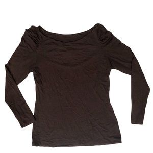 Bisou Bisou Women's Brown Glitter Long Puff Sleeve Shirt - Size Extra Large XL